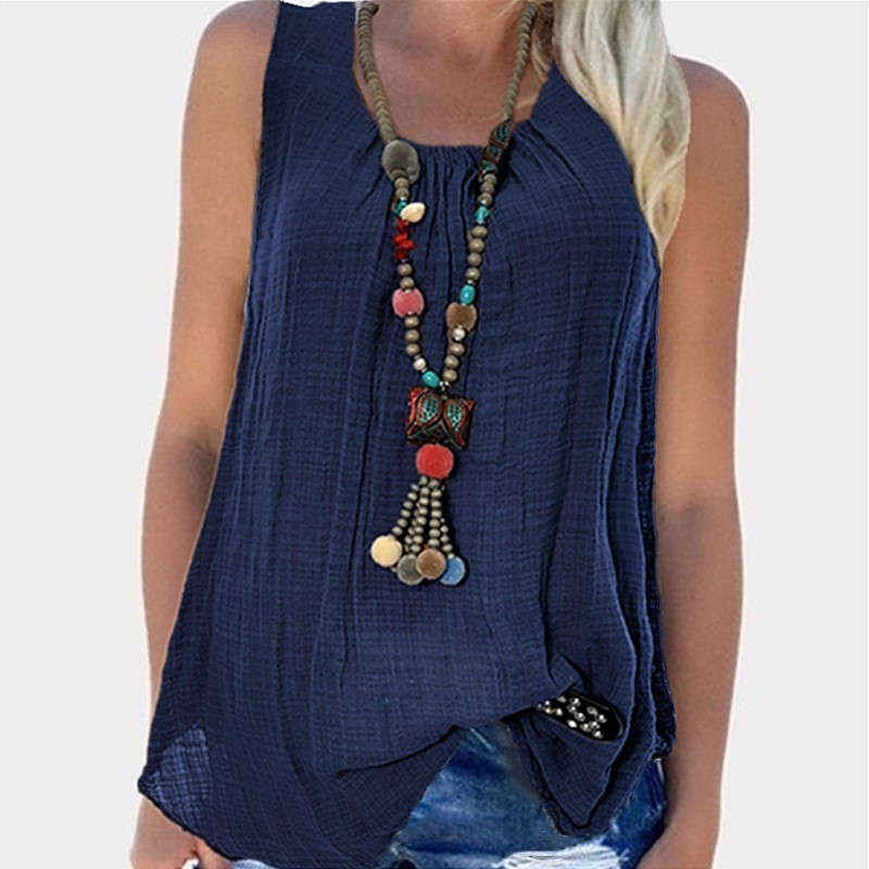 Summer New Style Women's Solid Color Sleeveless Cotton And Linen Vest