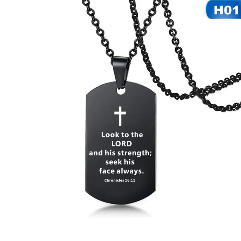 Men's Chain Round Neck Stainless Steel Bible Necklace Boy