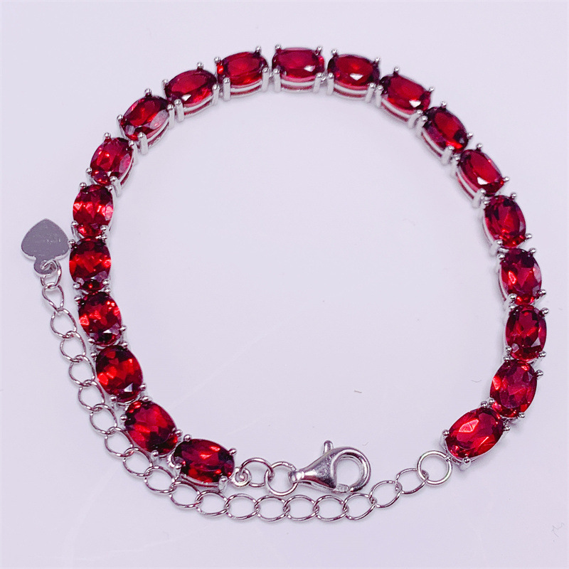 Title 5, S925 Silver Plated Inlaid Natural Oval Garnet B...