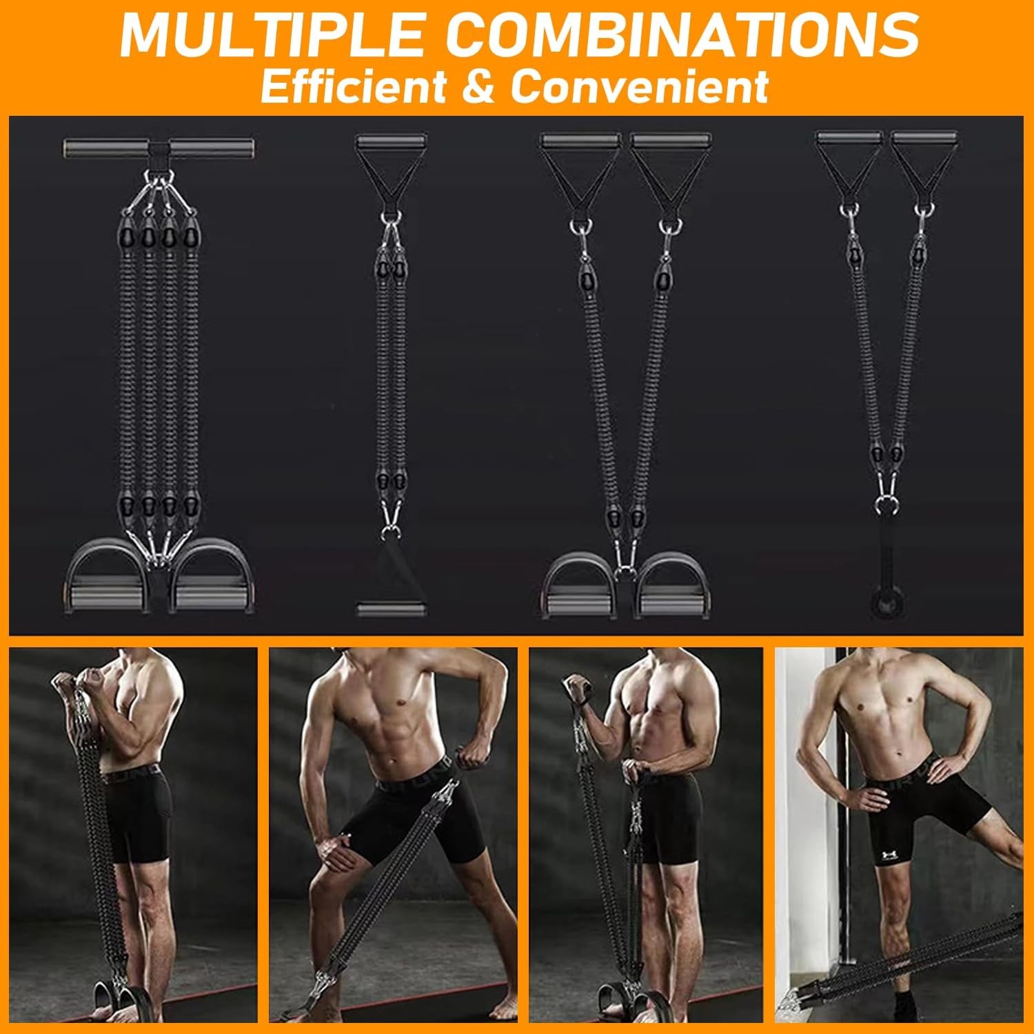 Pedal Resistance Band With 4 Tubes, Adjustable 25-100lb Full Body Workout — image 2