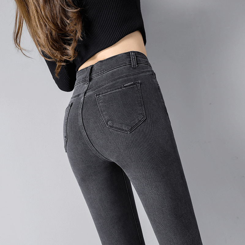 Women's High Waist Slim Black Jeans Grey Cropped Trousers - Shop at LoveMi