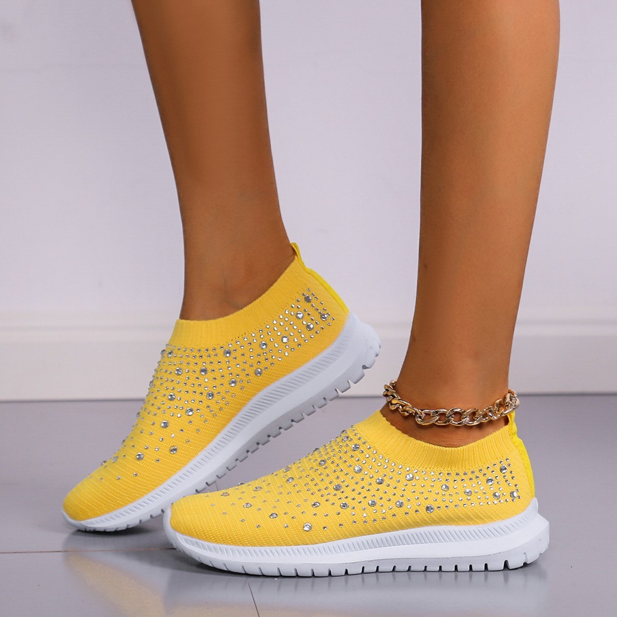 Trendy Set Of Feet Socks Elastic Casual Shoes Fashion Personality Rhinestone Flying Shoes