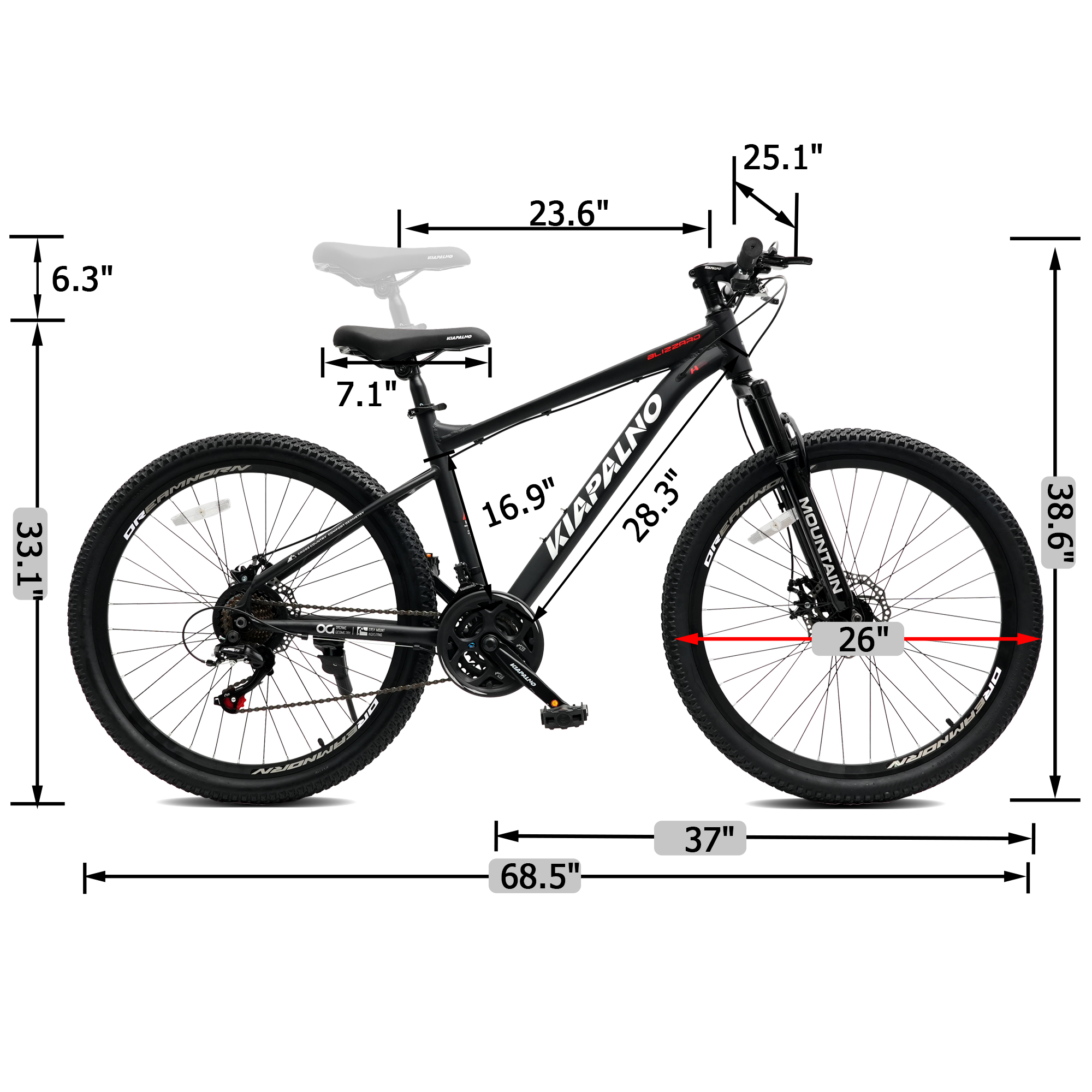 A26317 KIAPALNO 26 Inch All-Terrain Mountain Bike With Disc Brakes 21-Speed Drivetrain & Durable Carbon Steel Frame Ideal For Men And Women, Perfect For Trail Riding And Touring