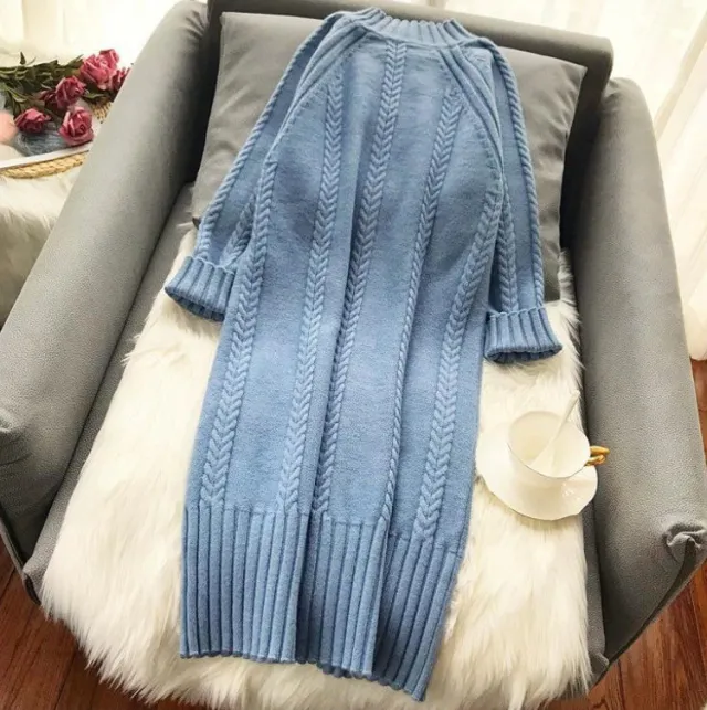 Soft And Thickened Woolen Dress For Women Blue - Shop at LoveMi