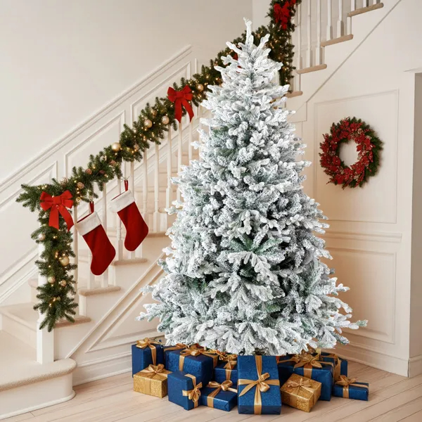 7 FT Pre-lit Snow Flocked Christmas Tree, Artificial Hinged Xmas Pine Tree With 1100 Branch Tips, 400… image 10
