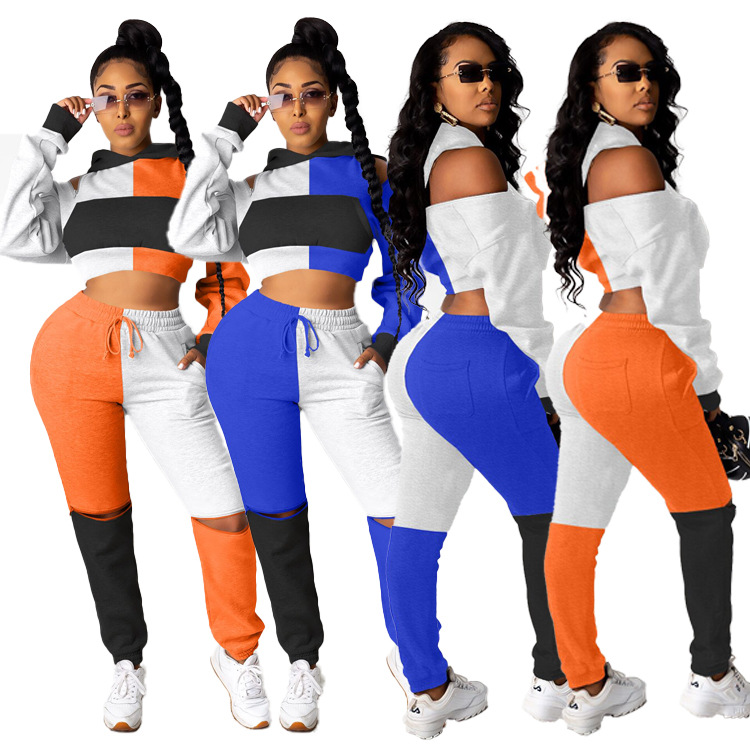 Casual Zipper Stitching Sports Two-piece Suit