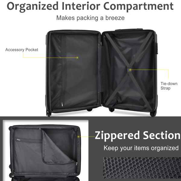 20-Inch Hardshell Carry-On Luggage, Lightweight Durable ABS Suitcase with Spinner Wheels, Built-in TSA Lock, 2 Packing Cubes, Black-28