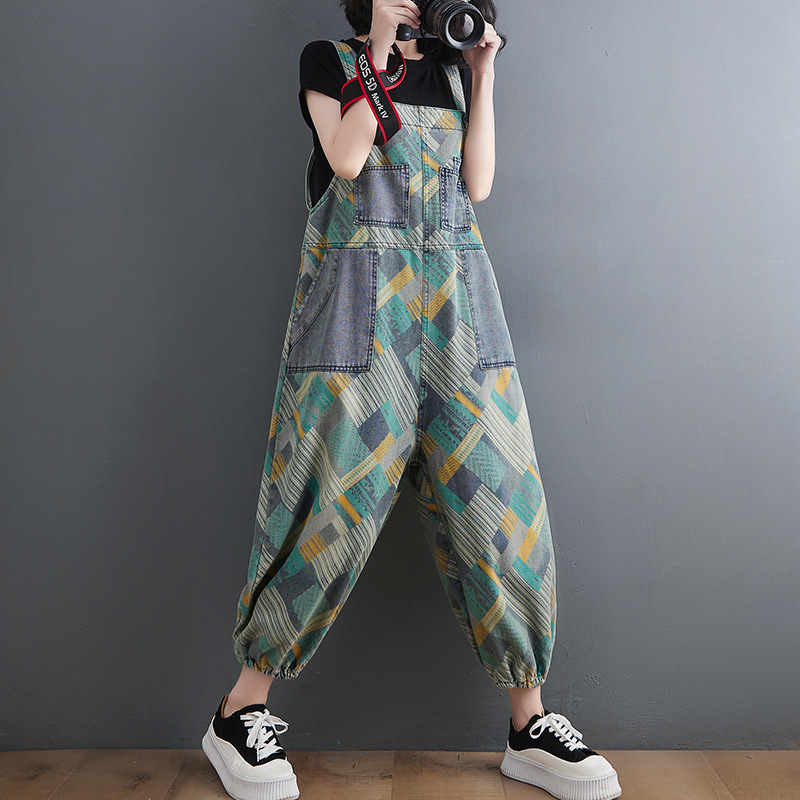 Title 3, Literaire retro denim overall met print voor dames