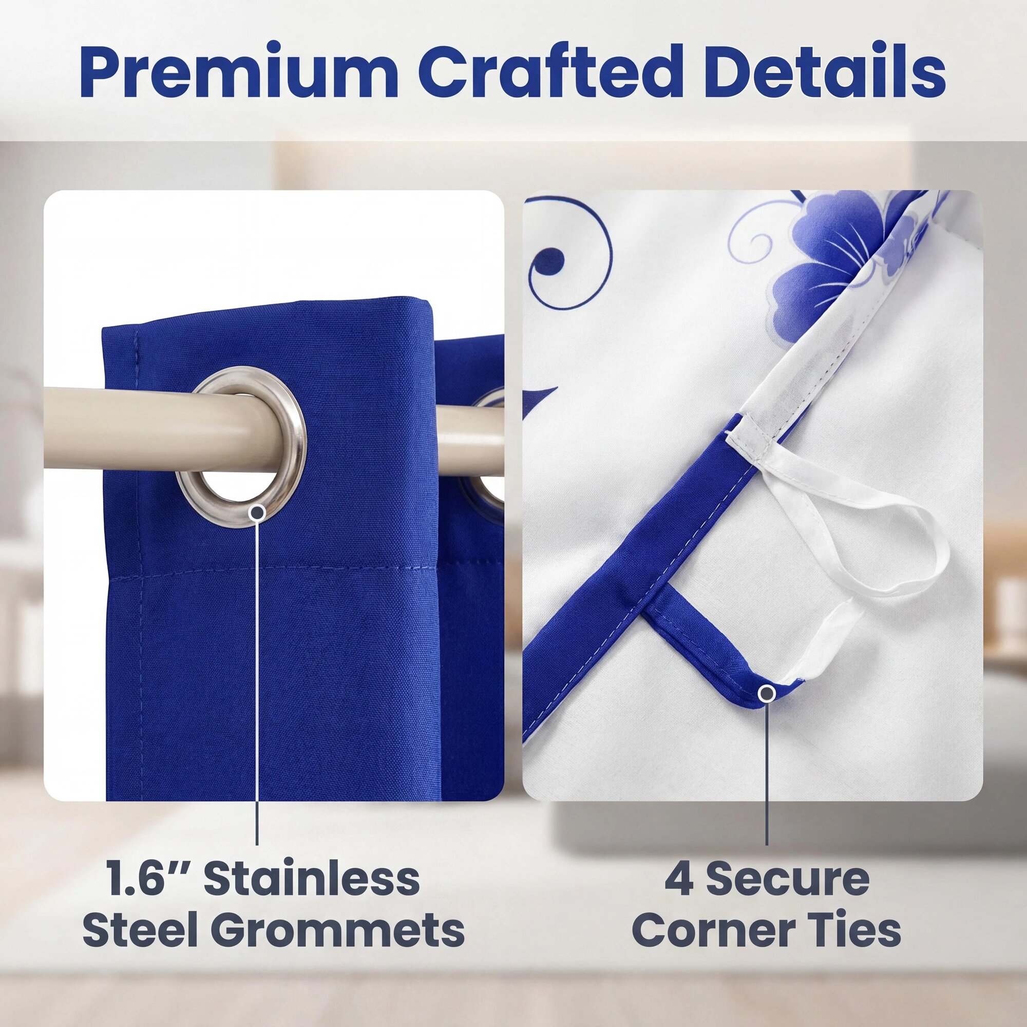 12-Piece Blue Floral Bedroom Set With Duvet Cover, Fitted Sheet, Pillowcases & Curtains, Microfiber
