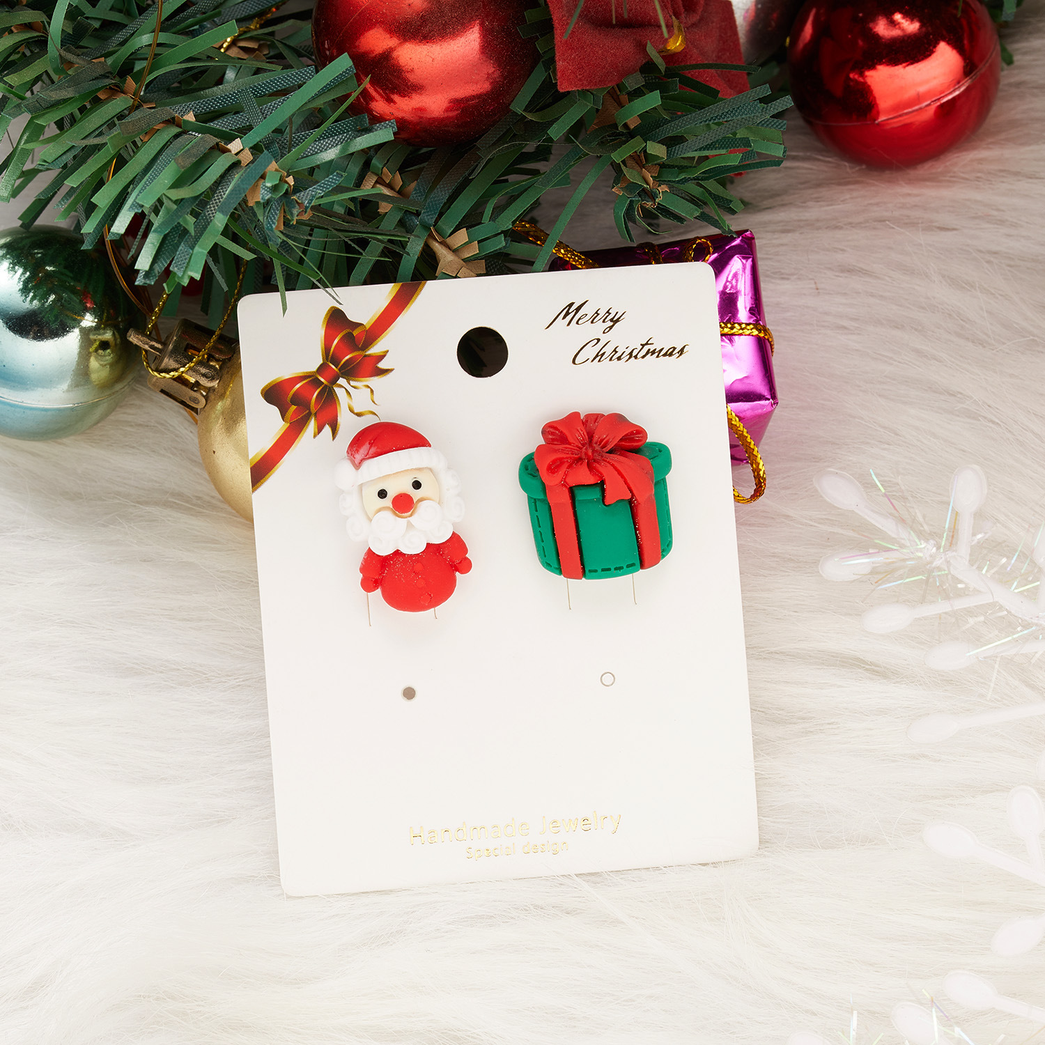 Fashion Soft Clay Santa Claus Christmas Tree Earrings Asymmetrical Earrings