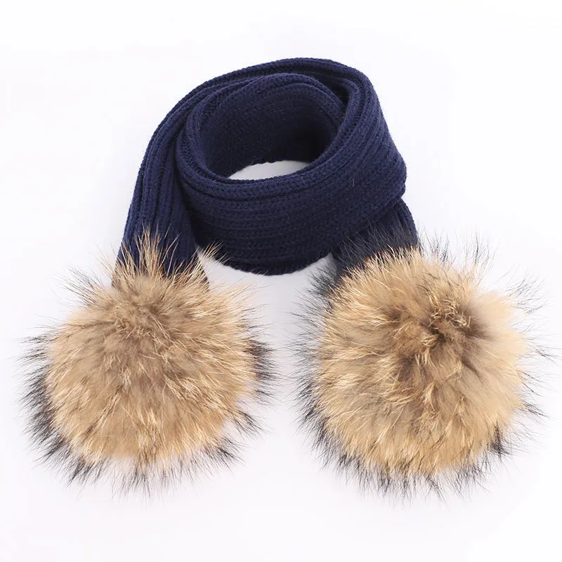 Men's And Women's Thickened Raccoon Fur Ball Knitted Ear Set - Blue