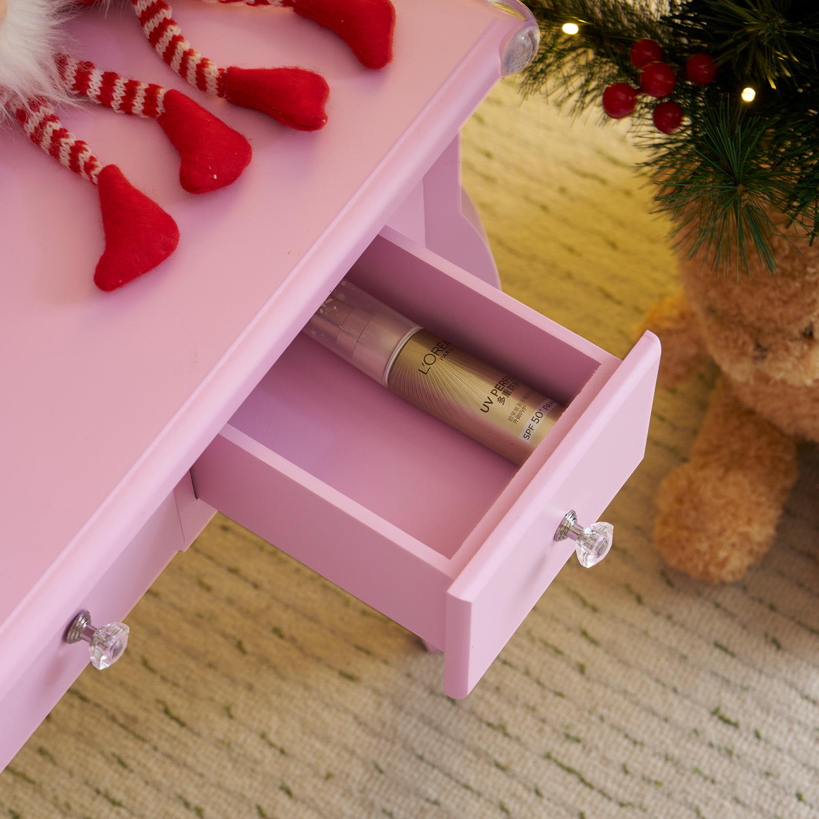 Kids Vanity Set With Mirror And Lights And Stool, 5 Storage Drawers, Pretend Play Princess Makeup Desk Dressing Table And Stool Set For Little Girls Age 3-, Macaroon Purple 3
