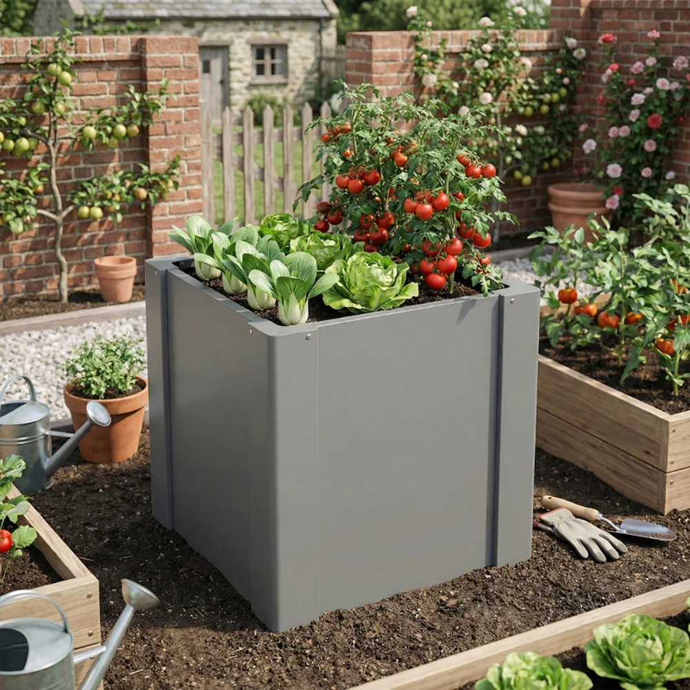 Raised Garden Bed Galvanized Planter Box Outdoor Open-Bottom Design With Gloves For Gardening Vegetables, Flower 3