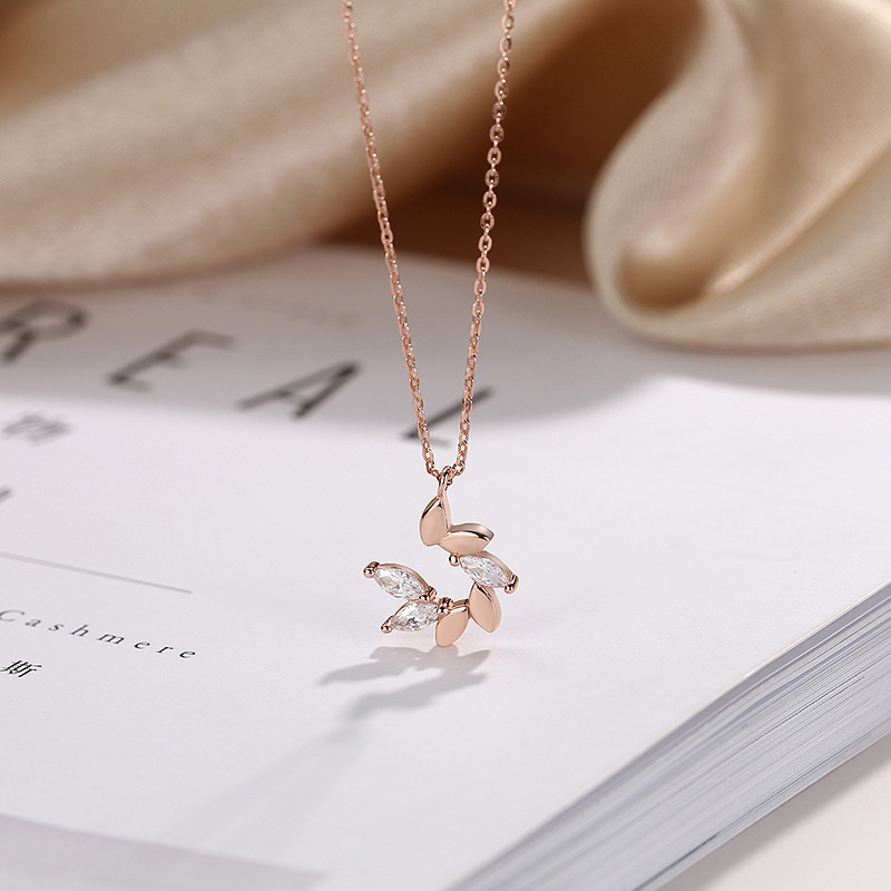 Silver Leaf Necklace Net Red Same Style Zircon Clavicle Chain