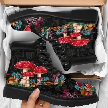Boots Autumn And Winter Boots Skull And Flower Print Ankle Boots Women's Plus Size Mushroom Pattern 39 - Shop at LoveMi