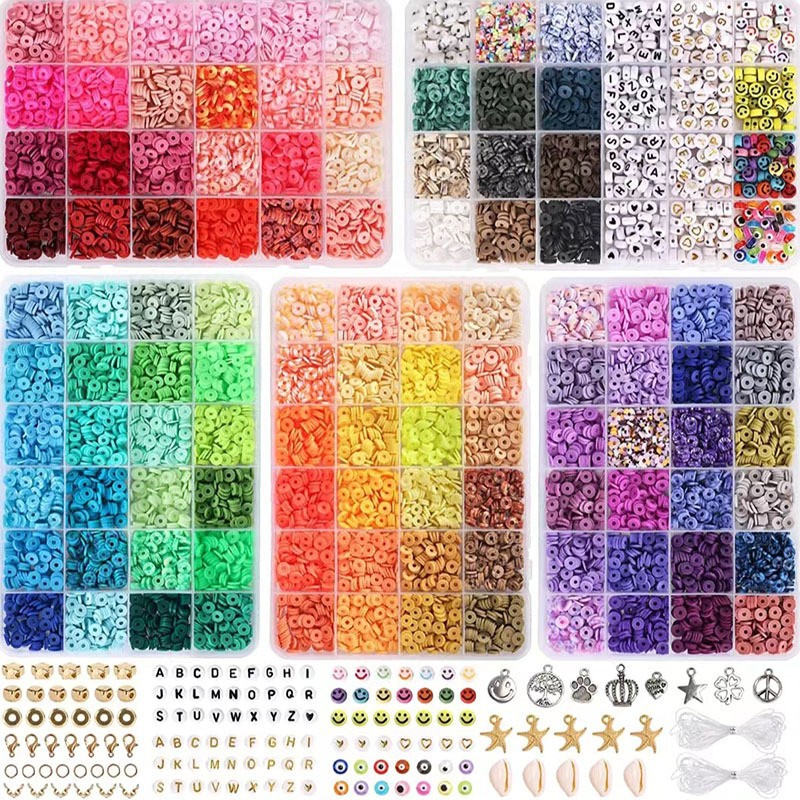 16814Pcs Clay Beads Set Flat Polymer Beads DIY Bracelets Bangle Earrings