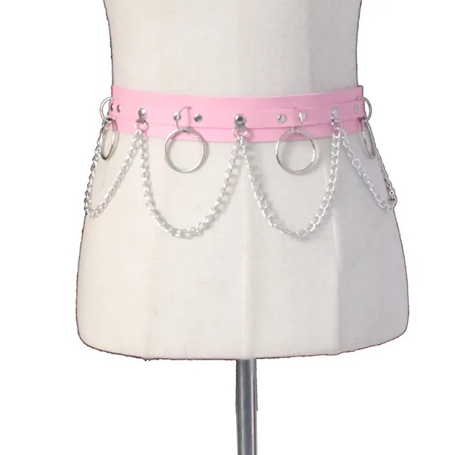 Europe And The United States Punk Wind Decorative Belt Personality Metal Chain Belt Pink - Shop at LoveMi