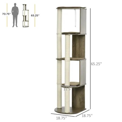 Corner Modern Cat Tree Tall For Climbing, Large Multilevel Cat Tower With Scratching Posts, Small-Fit Kitten Tower With Sisal, Cream White