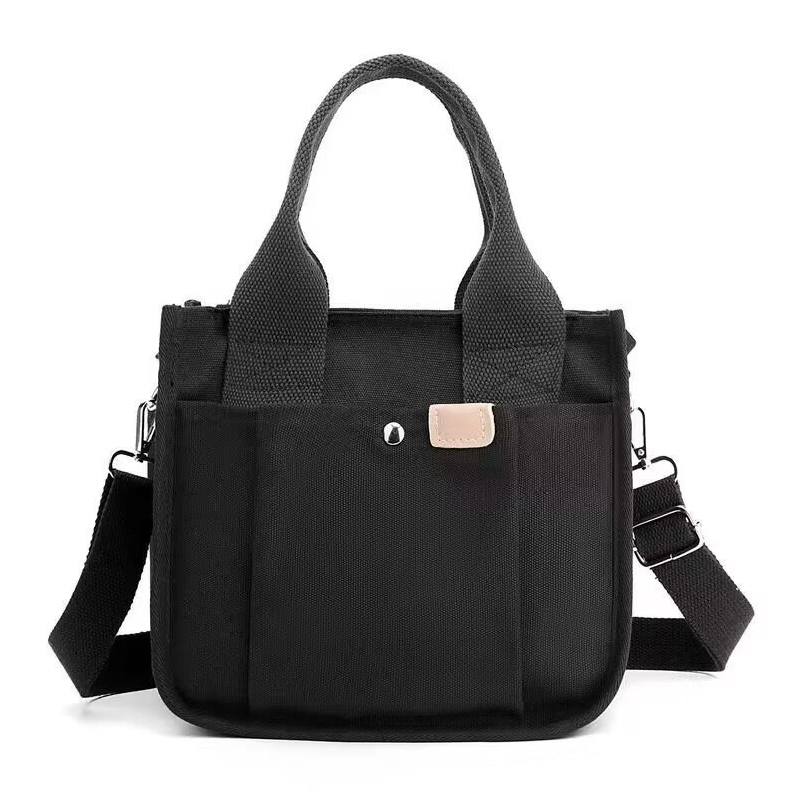 New Unisex Women's Canvas Tote Bag Large Capacity Handheld Eco-Friendly Shopping Bag Casual Artsy Canvas Bag - Black Outer Shell product image