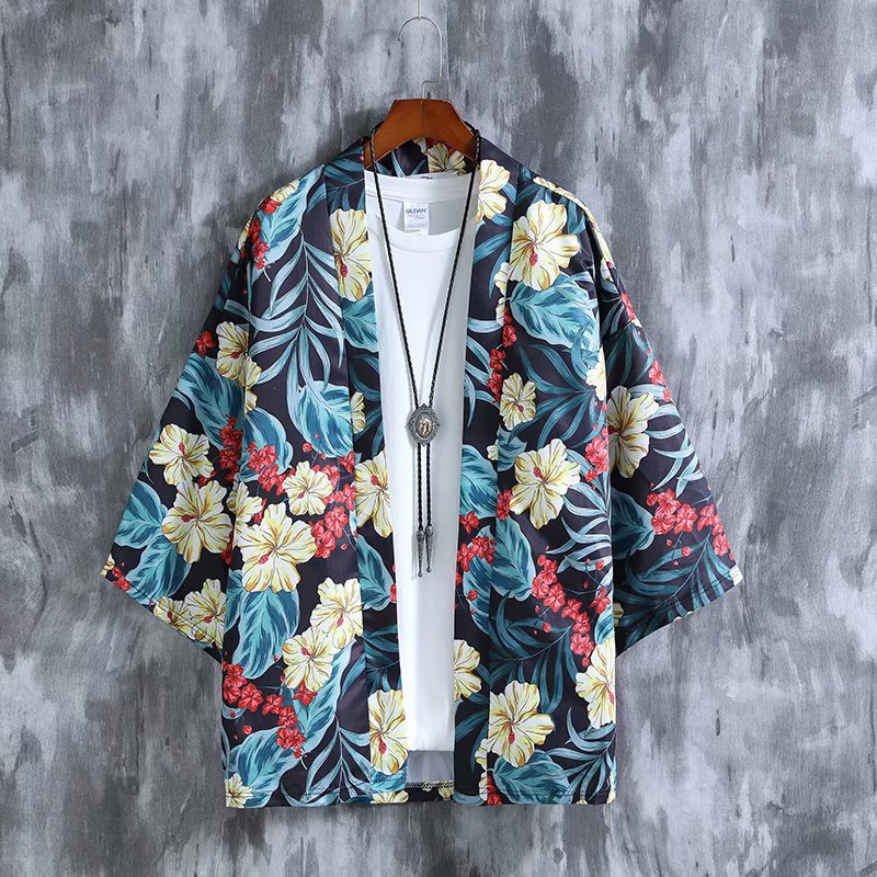 Printed Kimono Men's And Women's Loose Three-quarter Sleeve Shirt Thin Section