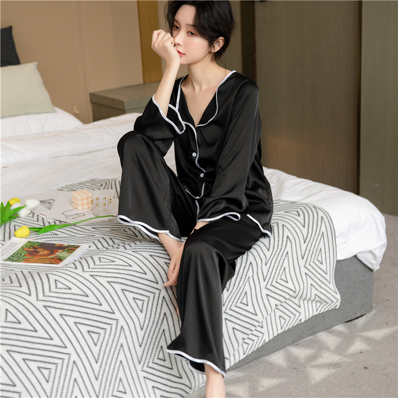 Solid Color Long Sleeve Trousers Cardigan Homewear Two Piece Straight Pants