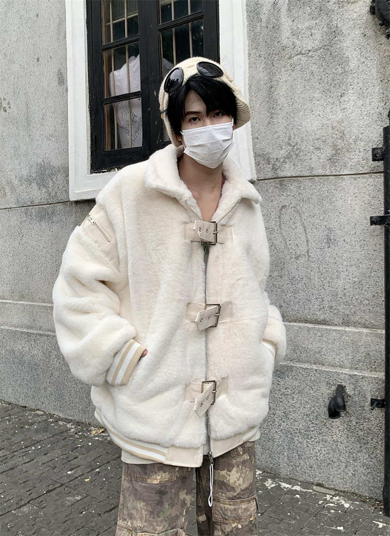 Zipper Padded Lambswool Cotton-padded Jacket Coat