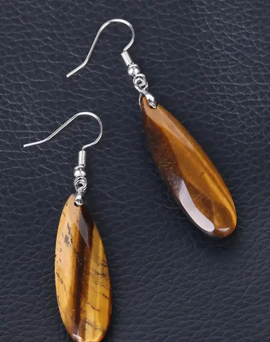 Long European And American Drop Shape Natural Crystal Energy Volcanic Rock Pendant Earrings Faceted Graceful Earrings
