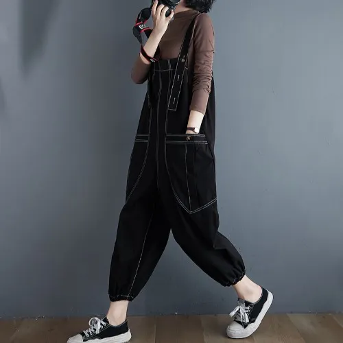 Loose Plus Size MM Overalls Black - Shop at LoveMi