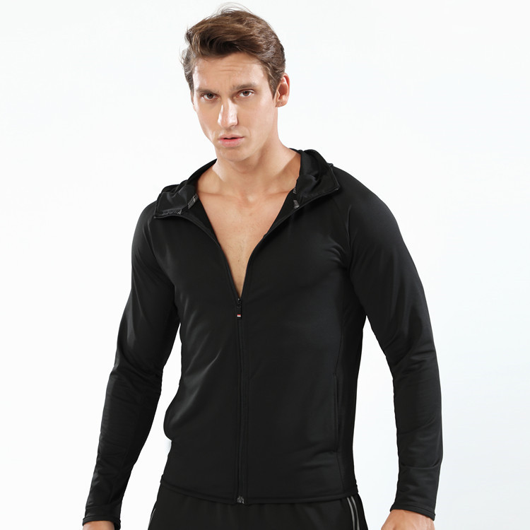 Long Zipper Hooded Hooded Sports Jacket Men's Workout Wear Training Running