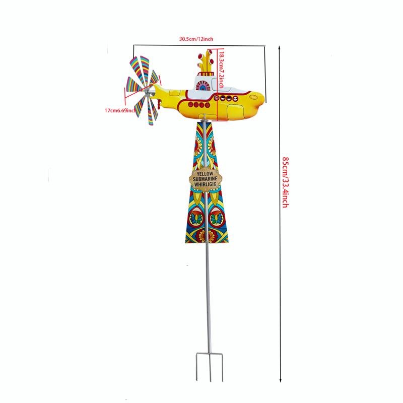 Yellow Submarine Wind Spinner,2D Heavy Duty Metal Rotating Yard Art,Garden Decor — image 4
