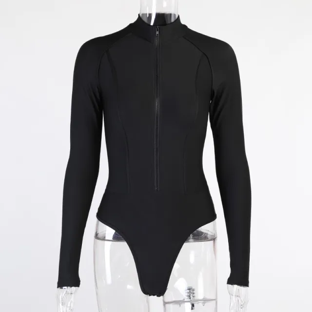 Women's Solid Color Long Sleeve Breast Showing Bodysuit Black - Shop at LoveMi