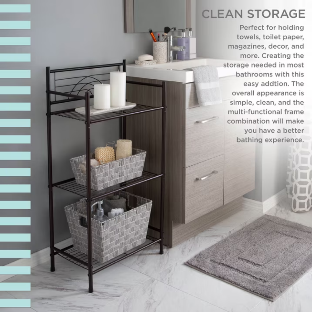 3 Shelves Tiered Iron Storage Shelf In Oil Rubbed Bronze