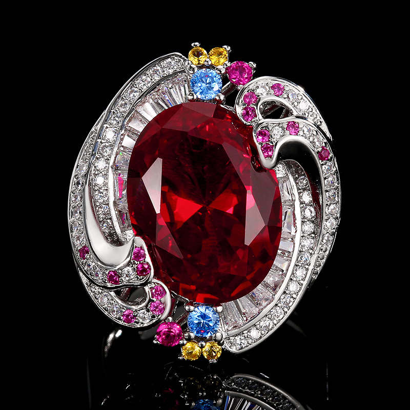 Exquisite Swirl Design Purple Amethyst Ring, Rainbow Gemstone Encrusted Cocktail Ring For Women thumbnail 5