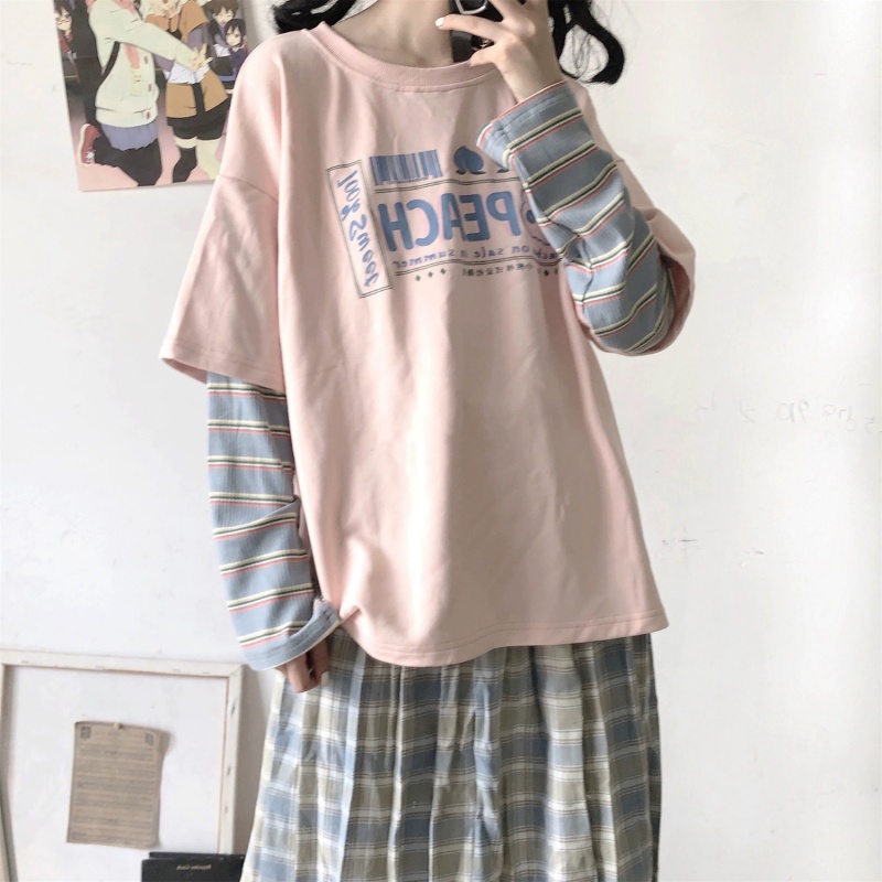 Japanese Vintage Fake Two-piece Long-sleeved T-shirt