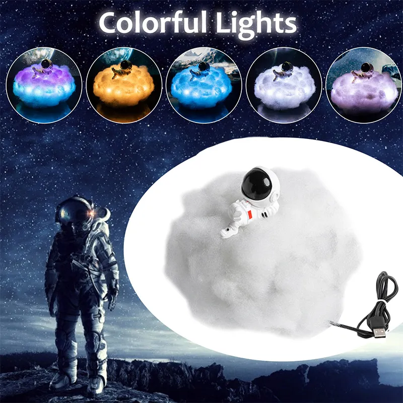 LED Colorful Clouds Astronaut Lamp With Rainbow Effect As Children's Night Light Kids Bedroom Night Lamp Decor Home Moon Lamp – image 2