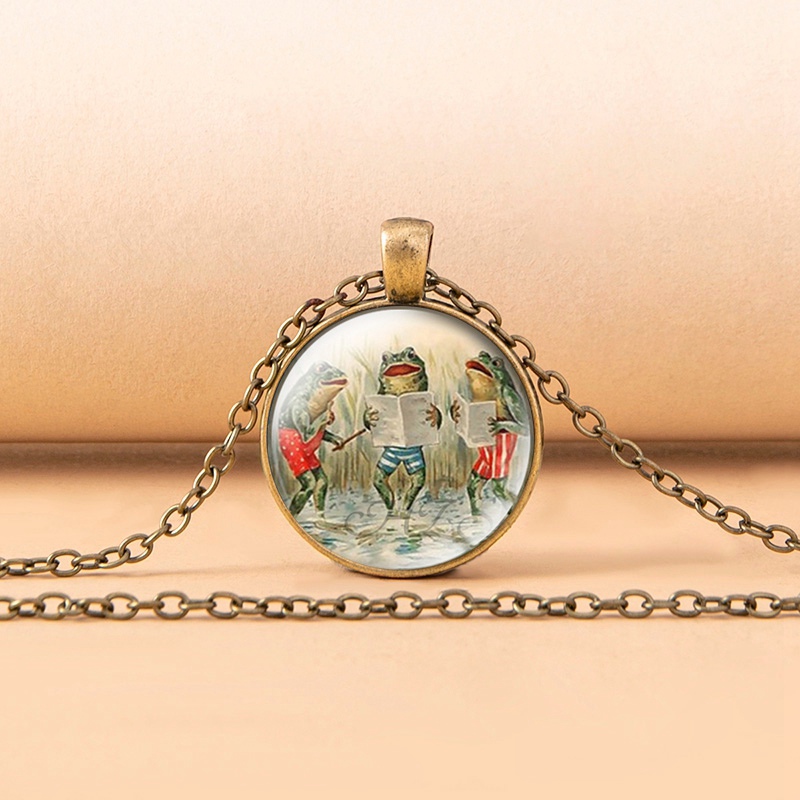Cute fairy frog princess glass dome cabochon necklace