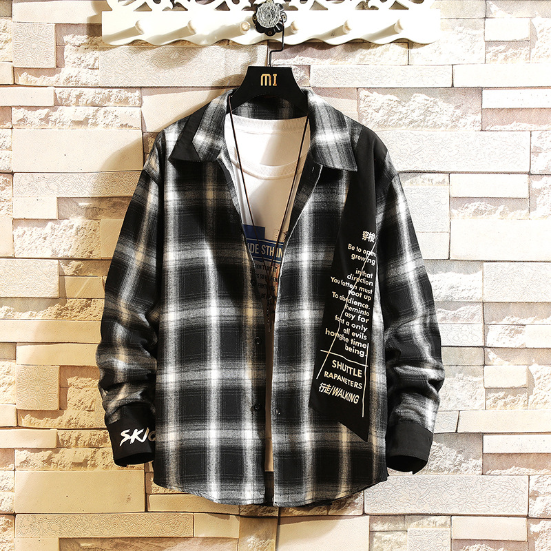 Older Children's Long-sleeved Shirt Boys Junior High School Students Fake Two Plaid Shirts