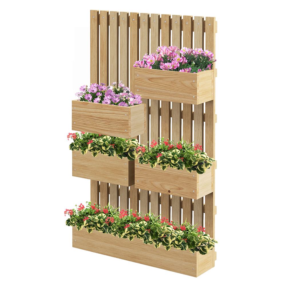 5 Box Raised Garden Bed Trellis For Climbing Plants, Wall Mounted Wood Planters Drainage Holes, Natural Natural Wood - Shop at LoveMi