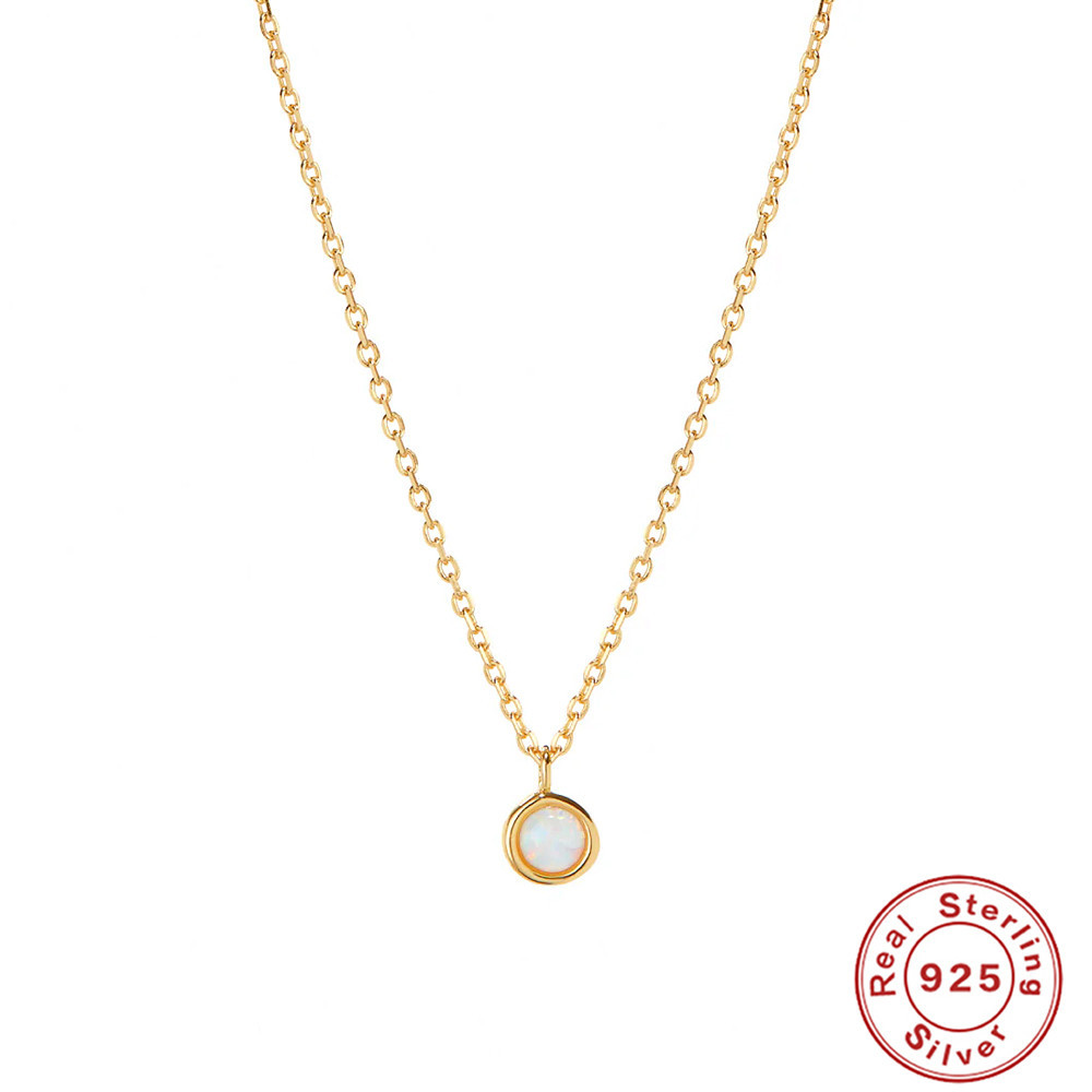 Women's Sterling Silver Light Luxury Single Opal Opal Necklace