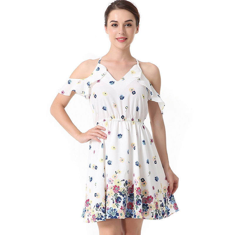 Sling V-neck Ruffled Floral Women Dress