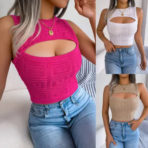 Fashion Tops Summer Hollow Out Sleeveless Top Cropped Knitted