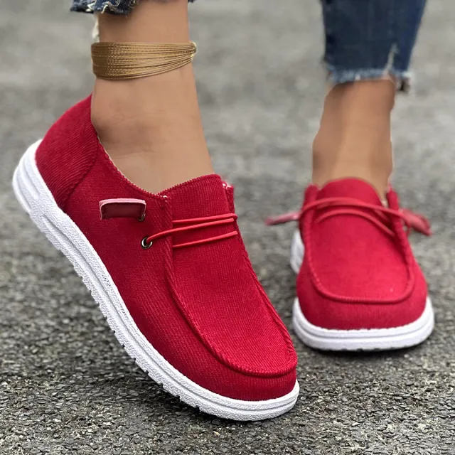 Casual Slip on Flats Shoes Women Fashion Solid Color Loafers Lazy Shoes Red - Shop at LoveMi