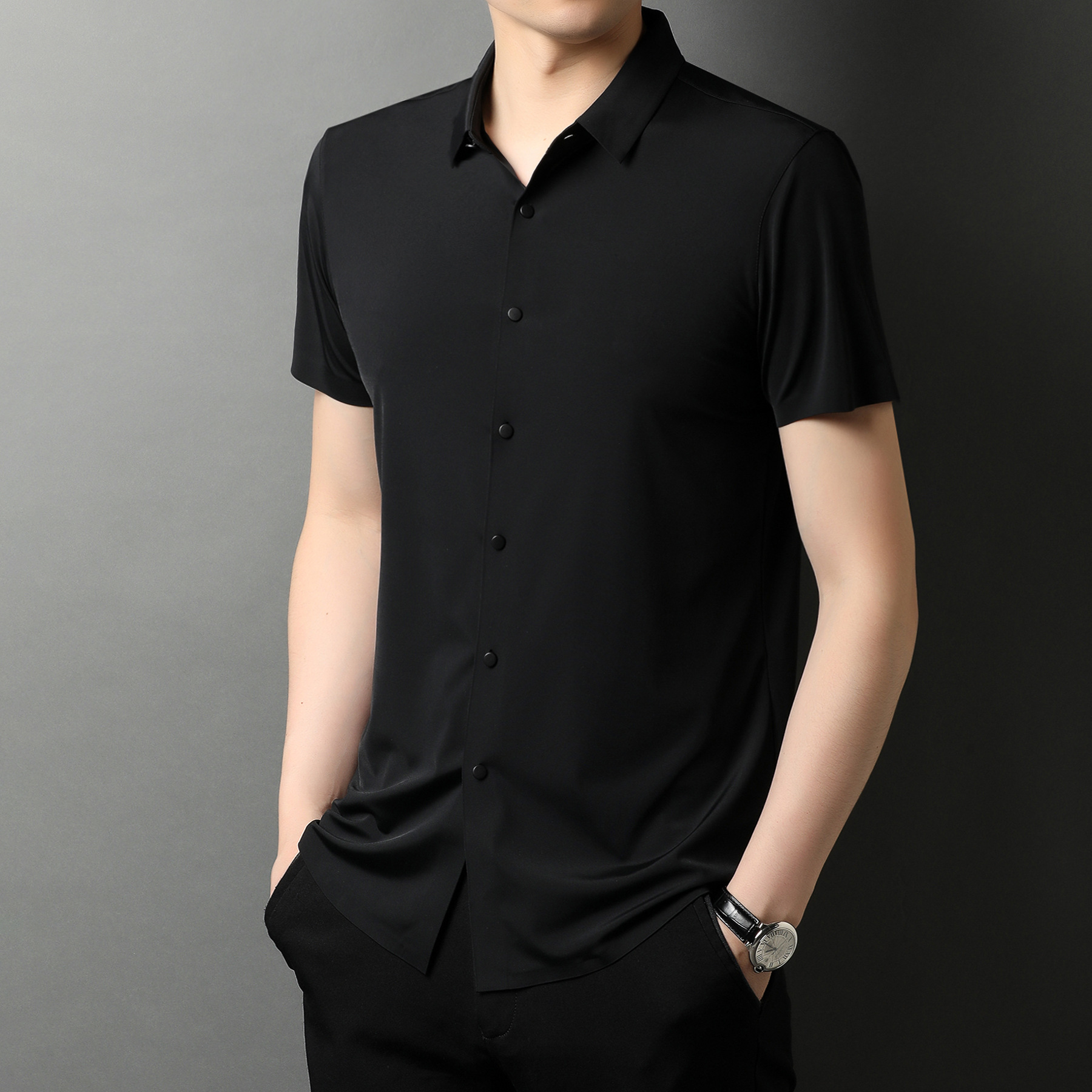 Middle-aged And Young Men's Thin Seamless Noniron Shirt Short-sleeved