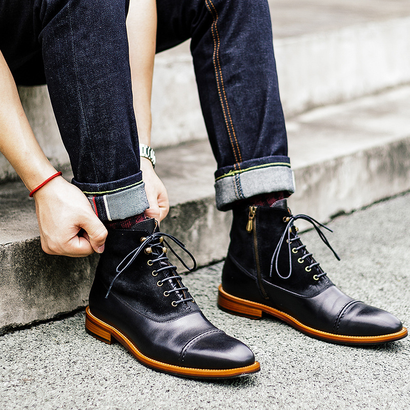 Three-Joint Lace-Up High-Top Casual Leather Boots
