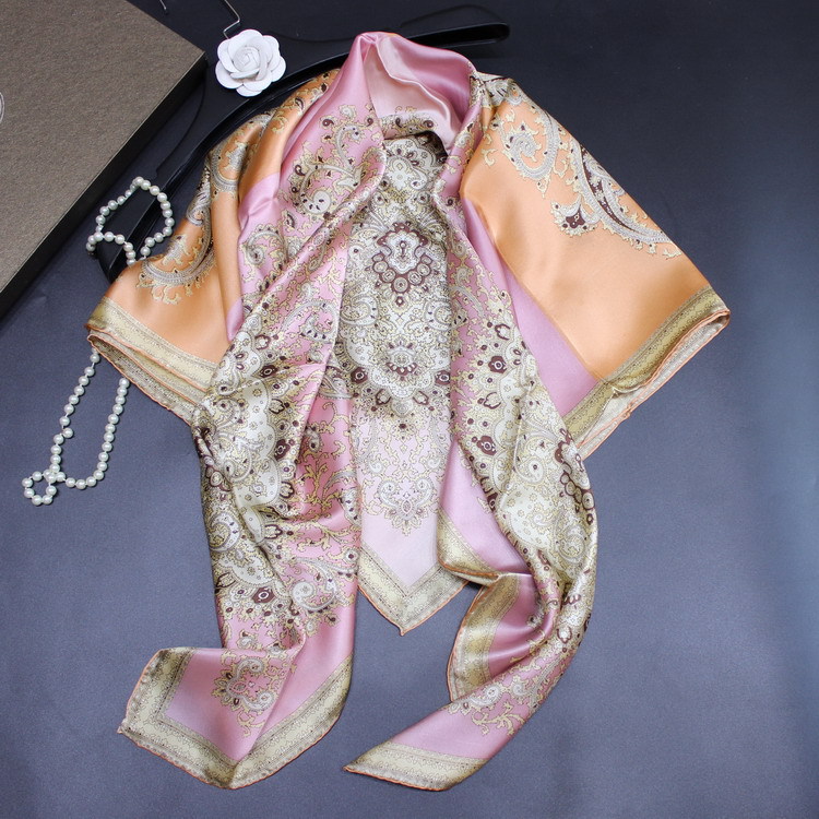 Four Compartment Stitching Heavy Silk Big Square Scarf Shawl