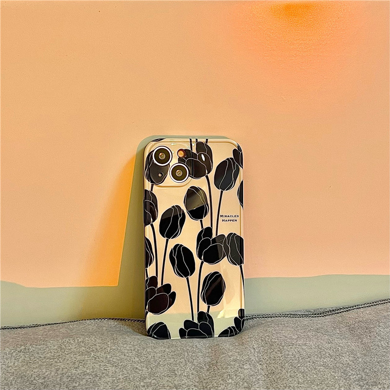 Japanese And Korean Ins Dark Wind Tulip Flower Mobile Phone Case