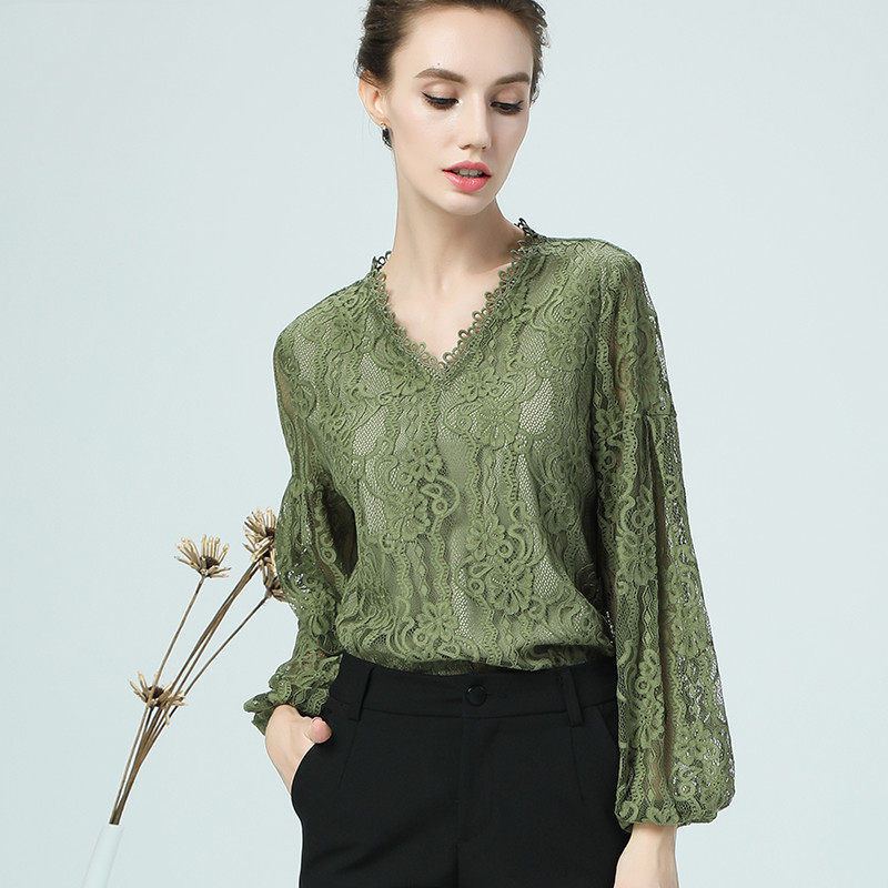 Women's Long-sleeved Shirt V-neck Loose Slim Top