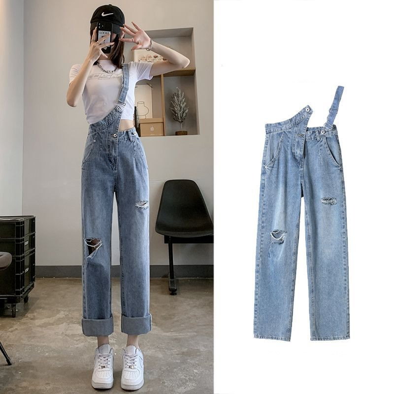 Women's High-waisted Wide-legged Ripped Backstrap Jeans