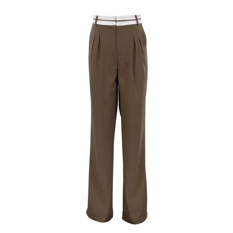 Fashion Solid Colour Slim Casual Trousers - Coffee