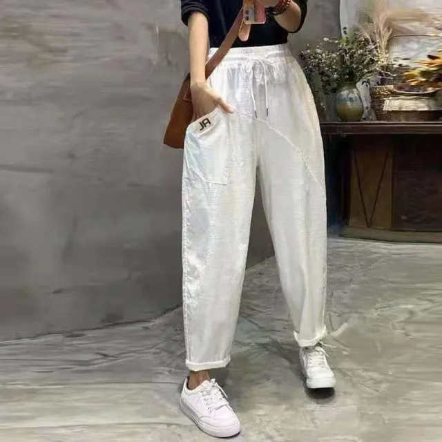 Cotton And Linen Pants Washed Wind Bamboo Linen Casual White - Shop at LoveMi